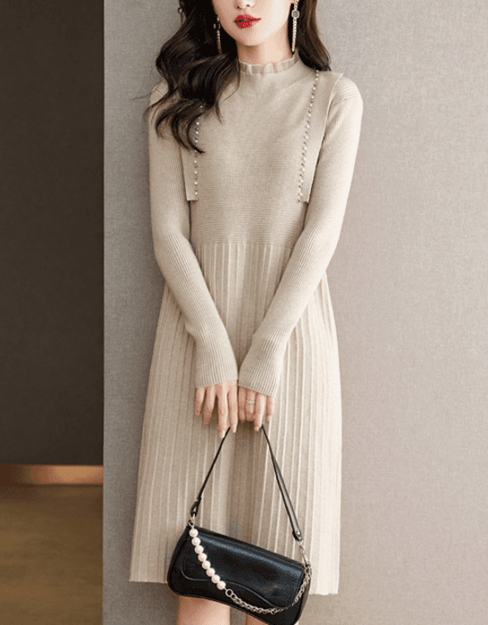 骨格ナチュラル膝丈フリルフェミニンワンピース