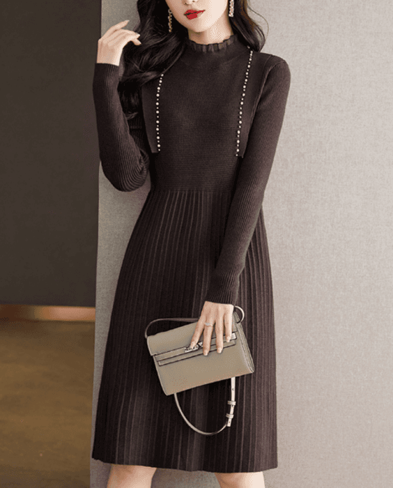 骨格ナチュラル膝丈フリルフェミニンワンピース