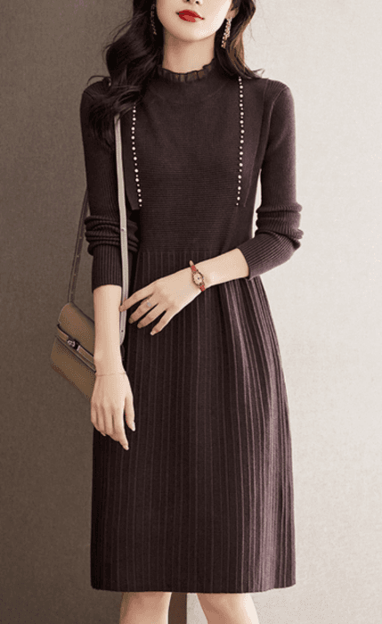 骨格ナチュラル膝丈フリルフェミニンワンピース