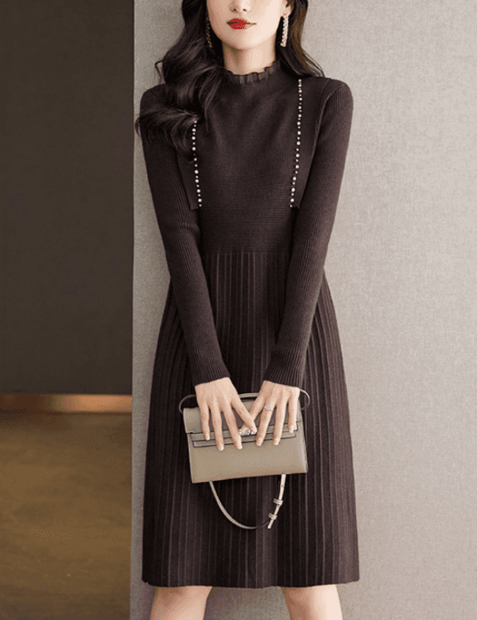 骨格ナチュラル膝丈フリルフェミニンワンピース