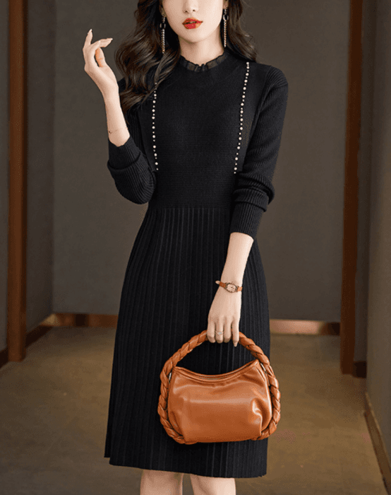 骨格ナチュラル膝丈フリルフェミニンワンピース