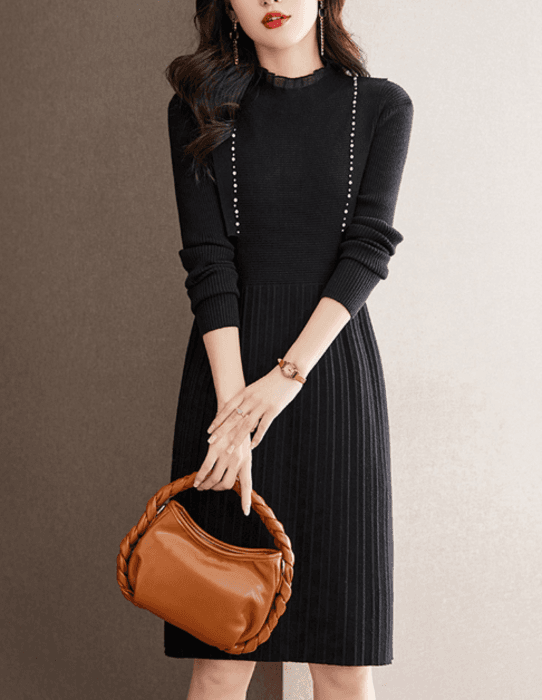 骨格ナチュラル膝丈フリルフェミニンワンピース