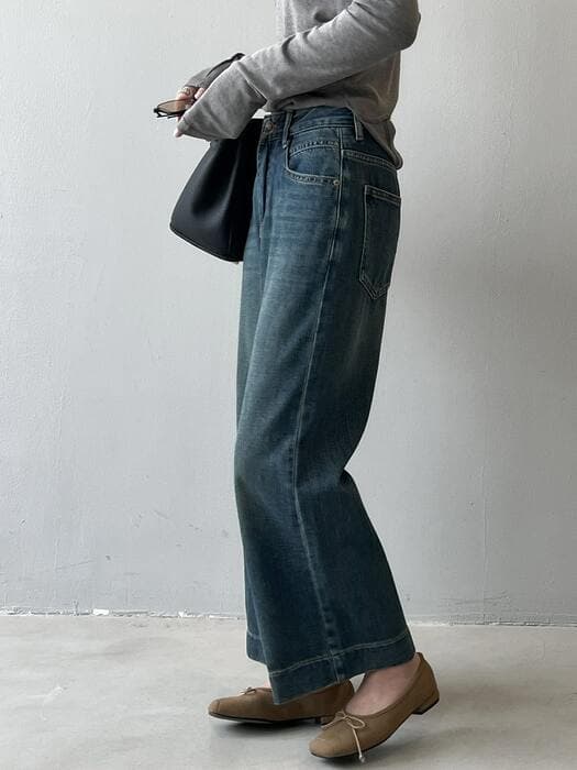 骨格ナチュラルワイドデニムパンツ