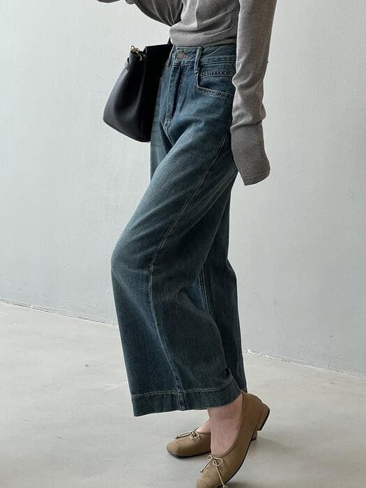 骨格ナチュラルワイドデニムパンツ