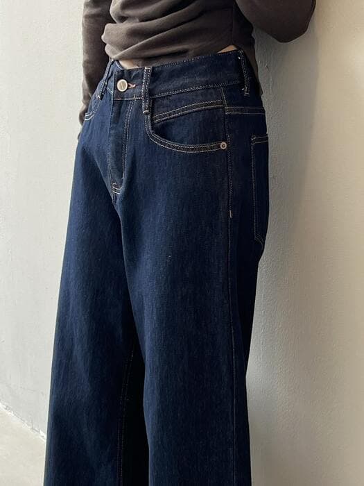 骨格ナチュラルワイドデニムパンツ