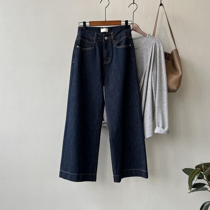 骨格ナチュラルワイドデニムパンツ