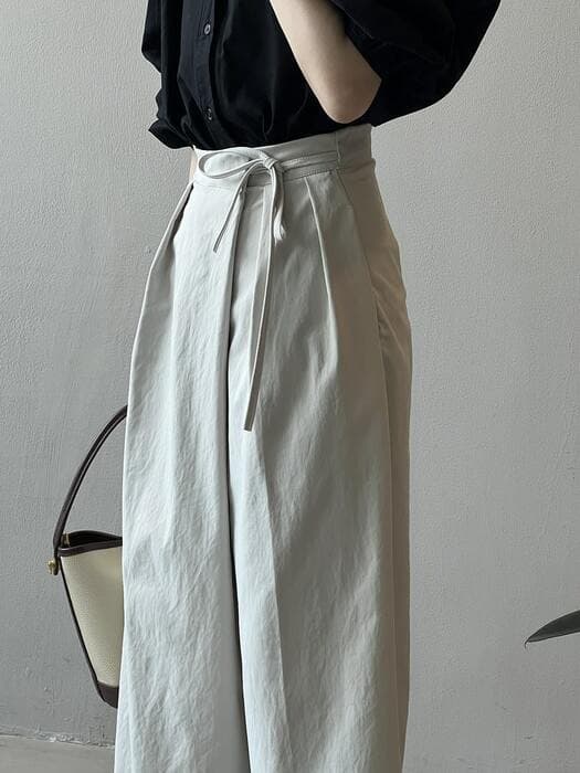 骨格ナチュラルサイドリボンワイドパンツ