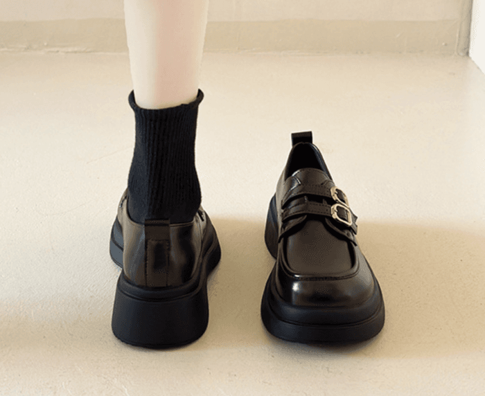 骨格ナチュラル厚底スリッポンローファー
