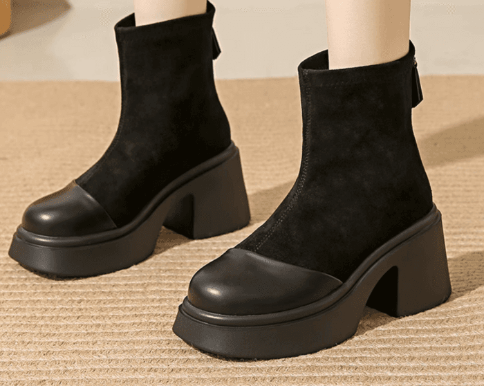 骨格ナチュラル厚底プラットフォルムブーツ