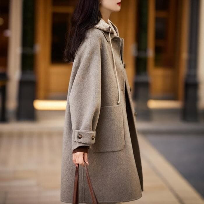骨格ナチュラルフード付きチェスターコート