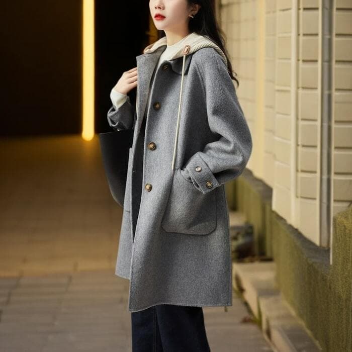 骨格ナチュラルフード付きチェスターコート