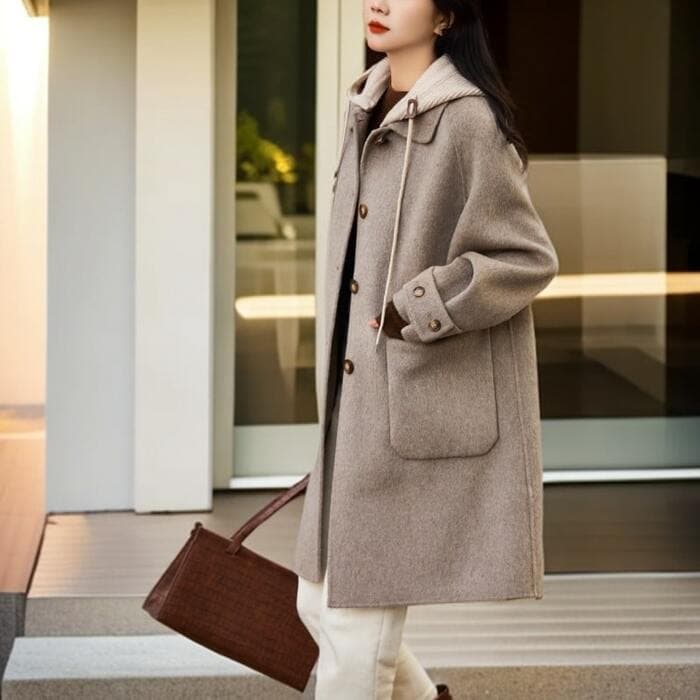 骨格ナチュラルフード付きチェスターコート