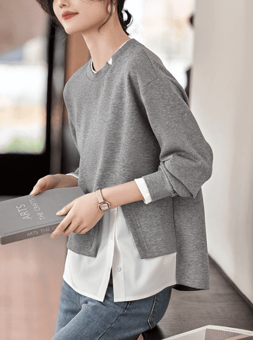 骨格ナチュラルレイヤードデザインプルオーバー