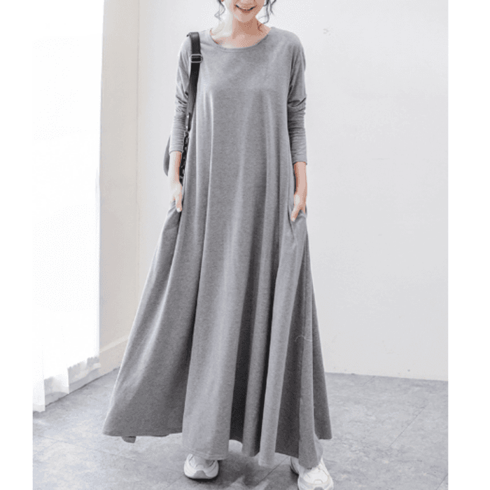 骨格ナチュラルフレアロングワンピース