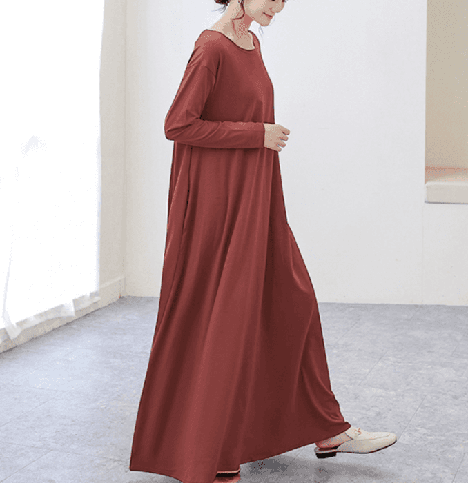 骨格ナチュラルフレアロングワンピース