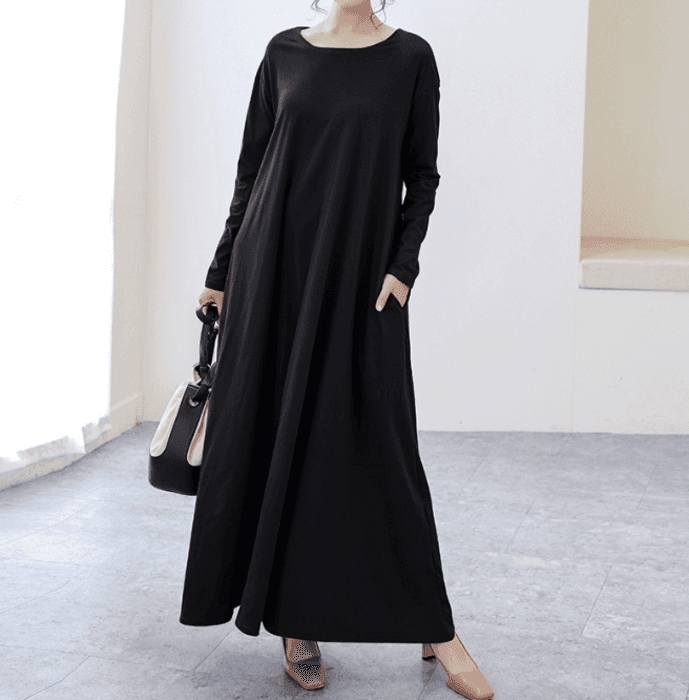 骨格ナチュラルフレアロングワンピース