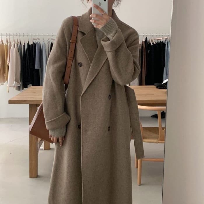 骨格ナチュラルダブルボタンロングコート
