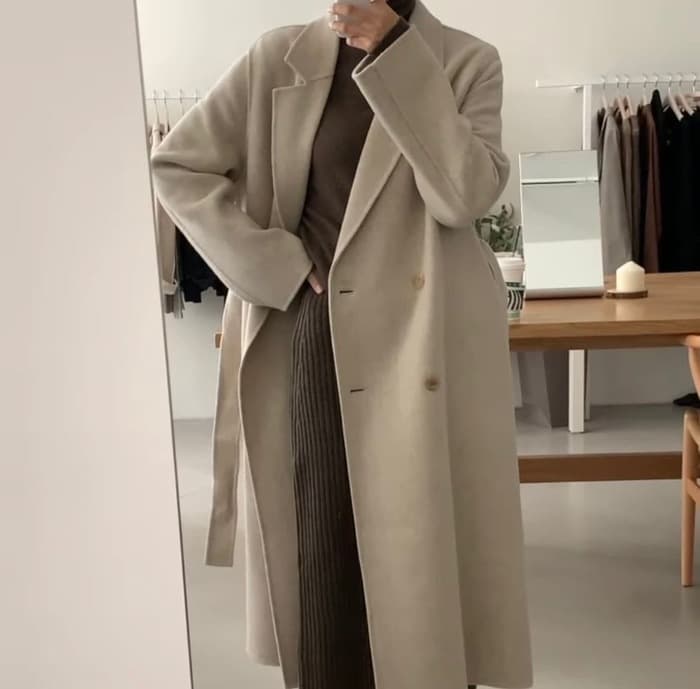 骨格ナチュラルダブルボタンロングコート