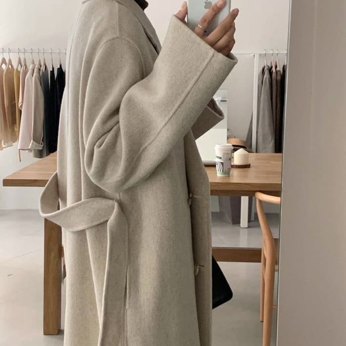 骨格ナチュラルダブルボタンロングコート