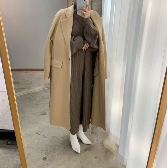 骨格ナチュラルリブニットロングワンピース