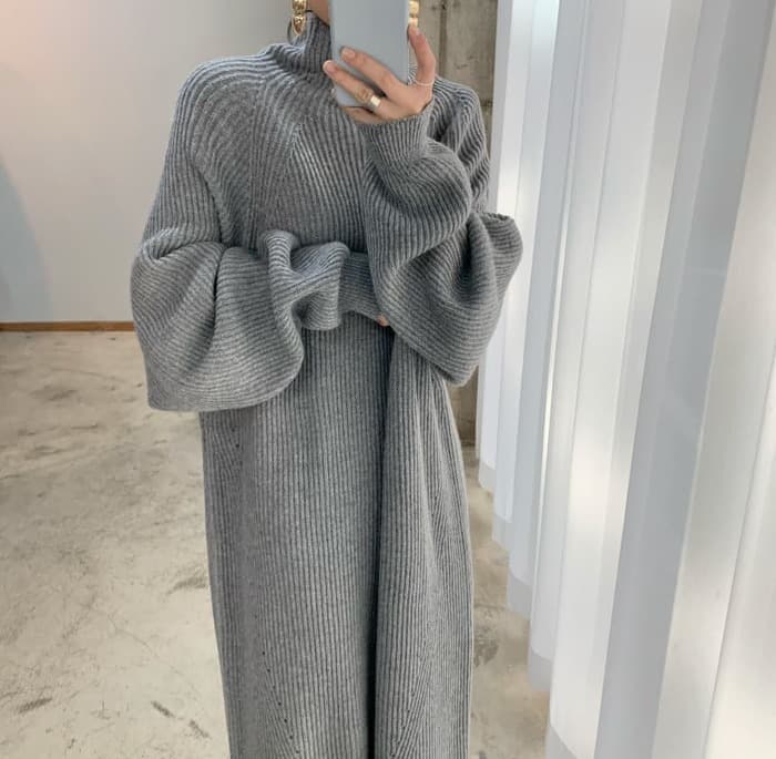 骨格ナチュラルリブニットロングワンピース