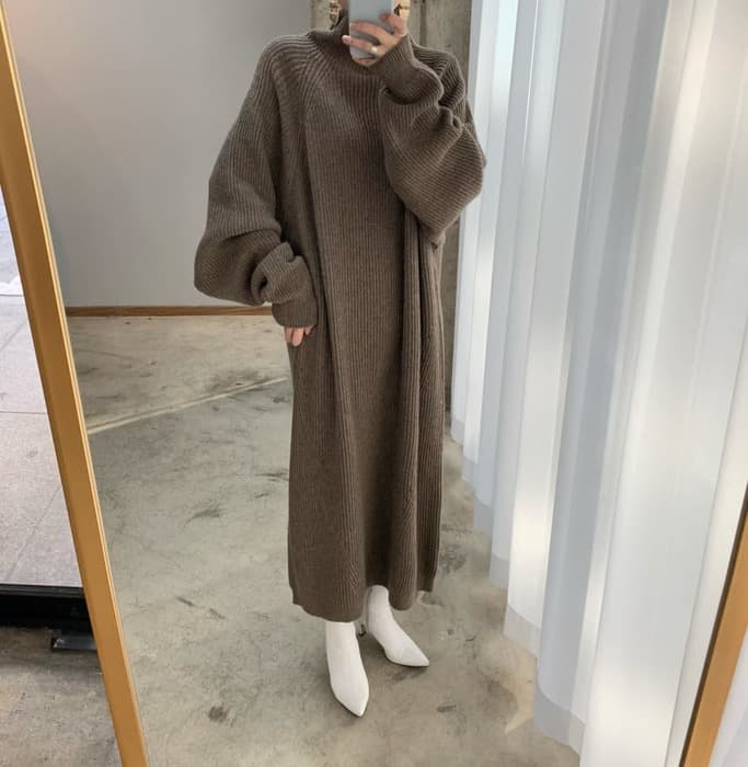 骨格ナチュラルリブニットロングワンピース