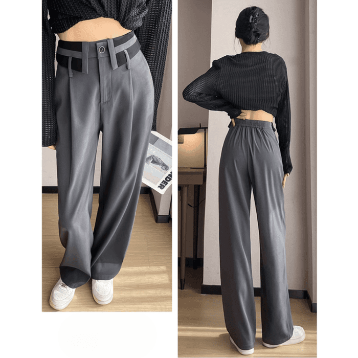 骨格ナチュラル折り返しウエストデザインワイドパンツ