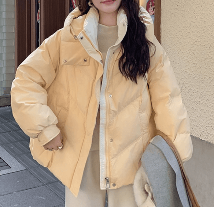 骨格ナチュラルバイカラーカジュアルダウンアウター