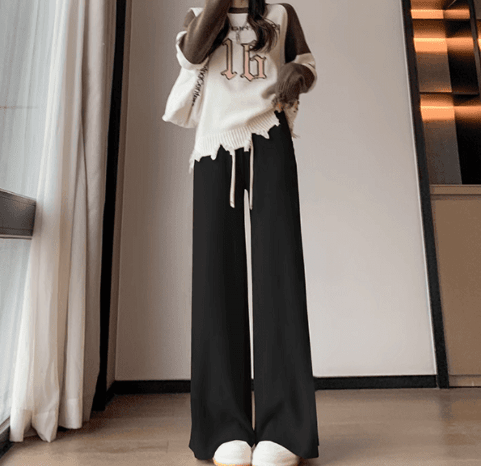骨格ナチュラルサイドプリーツニットワイドパンツ