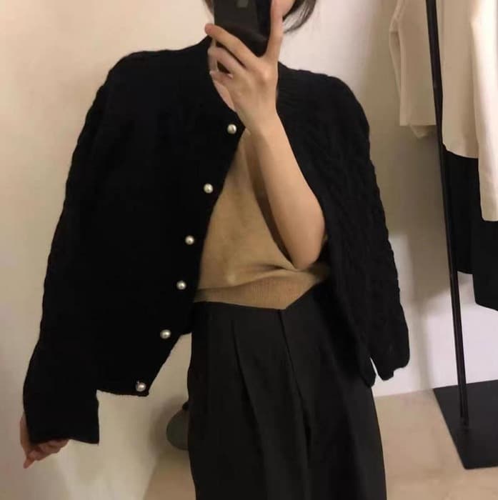 骨格ナチュラルケーブルニットカーディガン