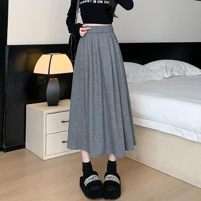 骨格ナチュラルウエストゴムスウェットフレアスカート
