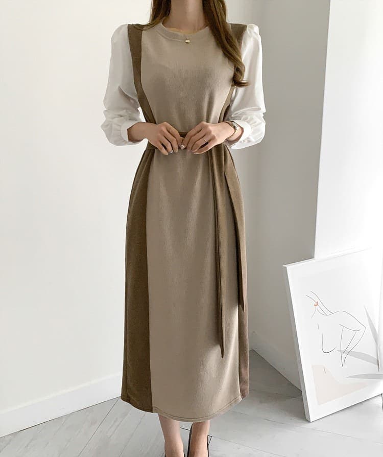 骨格ナチュラル配色ロングワンピース