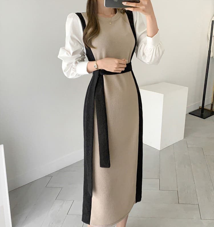 骨格ナチュラル配色ロングワンピース