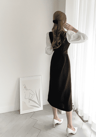 骨格ナチュラル配色ロングワンピース