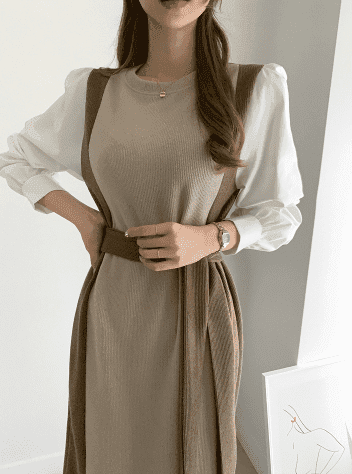 骨格ナチュラル配色ロングワンピース