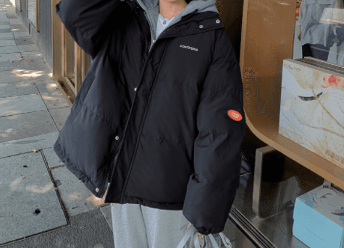 骨格ナチュラルオーバーサイズフード付きアウターダウン