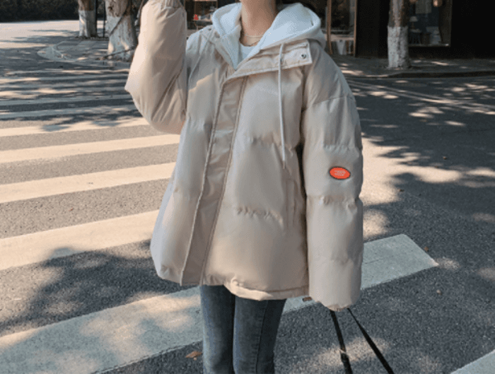 骨格ナチュラルオーバーサイズフード付きアウターダウン