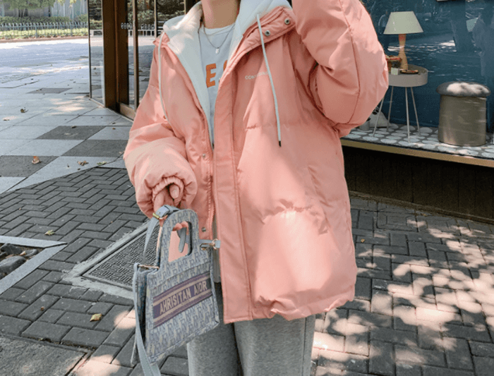 骨格ナチュラルオーバーサイズフード付きアウターダウン