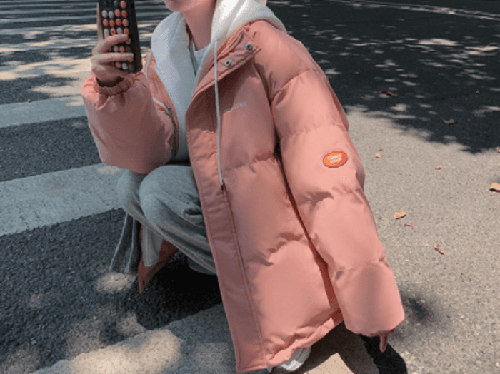 骨格ナチュラルオーバーサイズフード付きアウターダウン