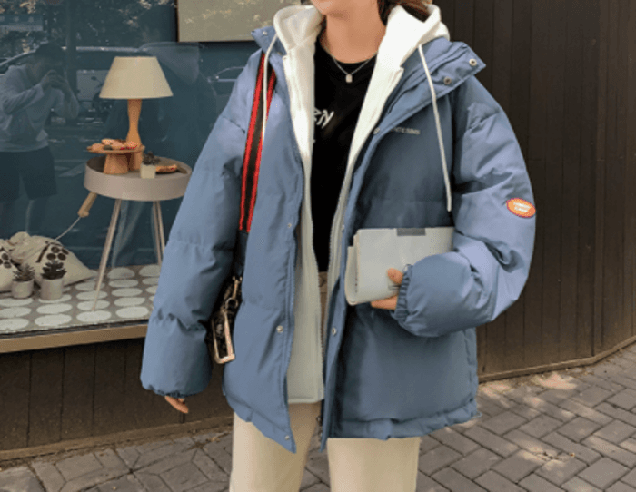 骨格ナチュラルオーバーサイズフード付きアウターダウン