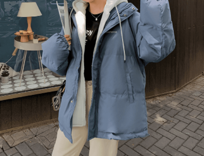 骨格ナチュラルオーバーサイズフード付きアウターダウン