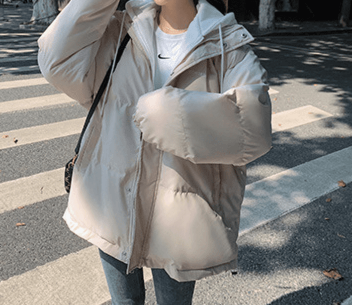 骨格ナチュラルオーバーサイズフード付きアウターダウン