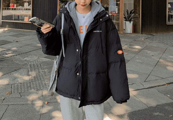 骨格ナチュラルオーバーサイズフード付きアウターダウン