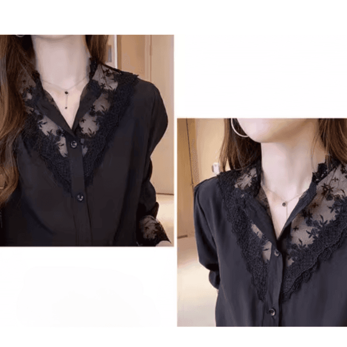 骨格ナチュラル切り替えレースブラウストップス