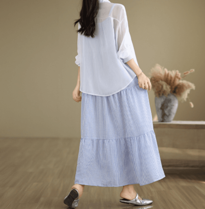 骨格ナチュラルシアーシャツ+キャミワンピースセット
