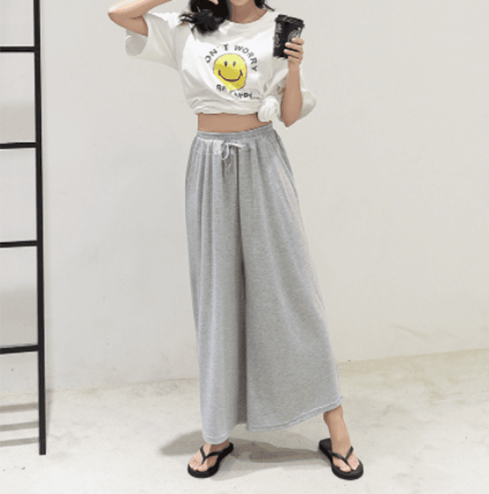 骨格ナチュラルウエストゴムワイドパンツ