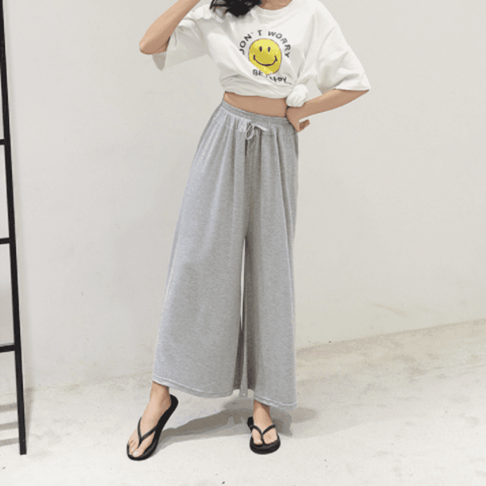 骨格ナチュラルウエストゴムワイドパンツ