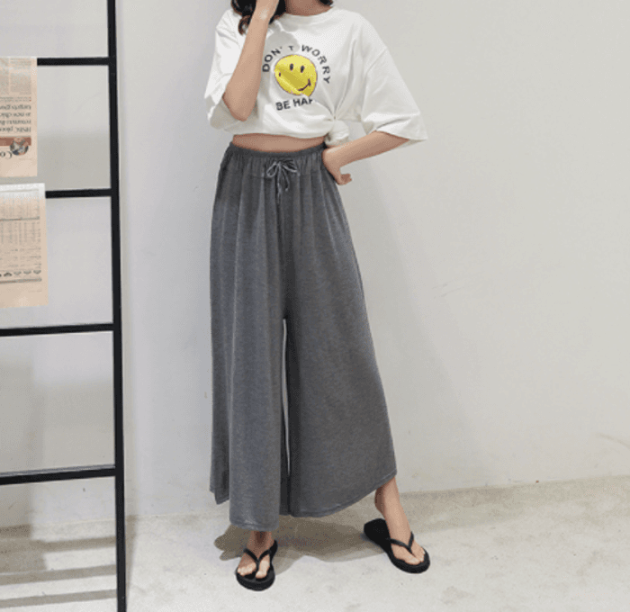 骨格ナチュラルウエストゴムワイドパンツ
