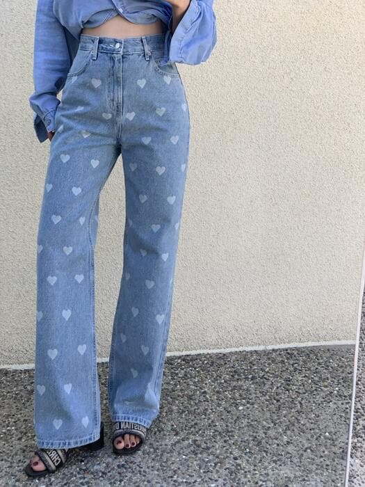 骨格ナチュラルハートモチーフデニムパンツ