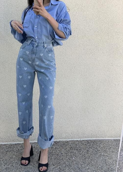 骨格ナチュラルハートモチーフデニムパンツ